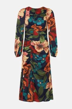 Discount Oasis Large Scaled Floral Ruched Front Midi Dress Multi