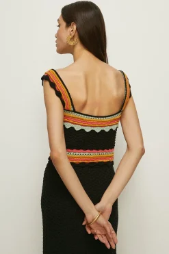 Fashion Oasis Laura Whitmore Contrast Stripe Open Stitch Crop Ivory