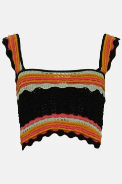 Fashion Oasis Laura Whitmore Contrast Stripe Open Stitch Crop Ivory
