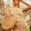 Outlet Oasis Laura Whitmore Fruit Print Keyhole Front Mesh Midi Dress Multi