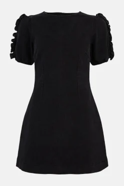 Best Oasis Laura Whitmore Stretch Denim Ruffle Sleeve Shift Dress Black