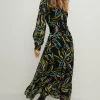 Hot Oasis Leafy Floral Belted Midi Shirt Dress Multi
