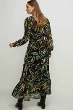 Hot Oasis Leafy Floral Belted Midi Shirt Dress Multi