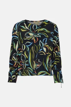 Fashion Oasis Leafy Floral Long Sleeve Cowl Neck Top Black