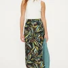 Sale Oasis Leafy Floral Printed Midi Skirt Multi