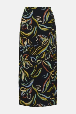 Sale Oasis Leafy Floral Printed Midi Skirt Multi
