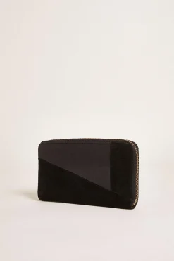 New Oasis Leather And Suede Mix Zip Around Purse Chocolate