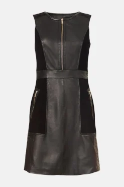 New Oasis Leather And Suede Patched Dress Black