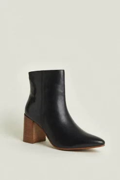 Discount Oasis Leather Block Heel Ankle Boots Black
