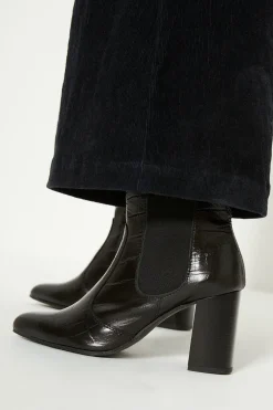 Online Oasis Leather Block Heel Croc Ankle Boot Black