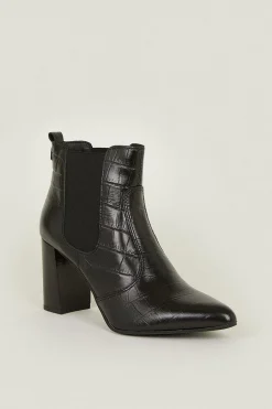 Online Oasis Leather Block Heel Croc Ankle Boot Black