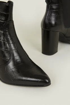 Online Oasis Leather Block Heel Croc Ankle Boot Black