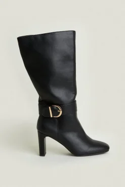 Online Oasis Leather Buckle Strap High Leg Boot Black