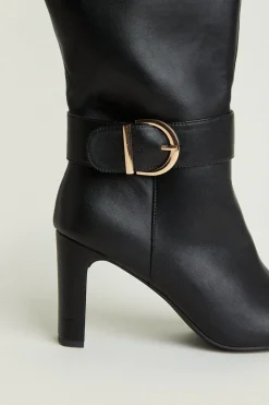 Online Oasis Leather Buckle Strap High Leg Boot Black