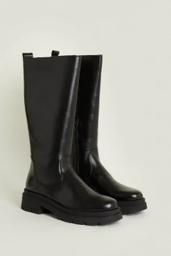 Hot Oasis Leather Chunky Knee High Boots Black