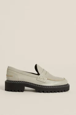 Online Oasis Leather Contrast Stitch Chunky Loafer Ash Grey