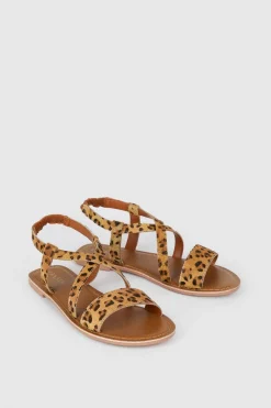 Clearance Oasis Leather Cross Over Flat Sandals Leopard