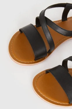Sale Oasis Leather Cross Over Flat Sandals Black
