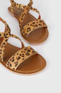Clearance Oasis Leather Cross Over Flat Sandals Leopard