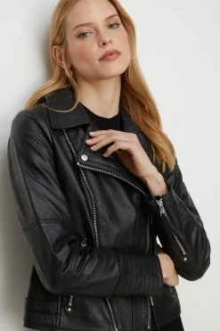 Hot Oasis Leather Detail Biker Jacket Black