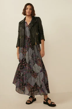 Fashion Oasis Leather Detail Biker Jacket Black