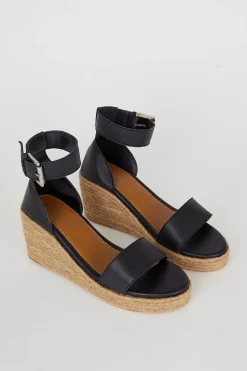 Best Oasis Leather Espadrille Wedges Black
