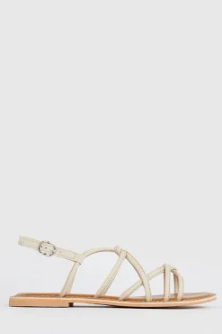 Outlet Oasis Leather Knot Flat Sandals Cream