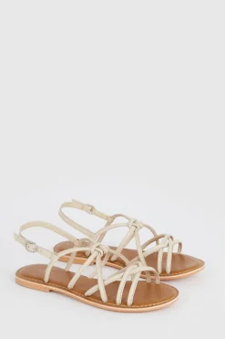 Outlet Oasis Leather Knot Flat Sandals Cream
