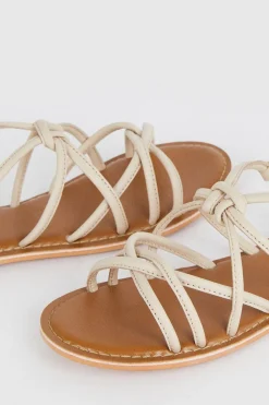 Outlet Oasis Leather Knot Flat Sandals Cream
