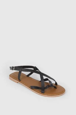 Best Oasis Leather Multi Strap Flat Sandals Black