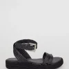 New Oasis Leather Plaited Double Strap Sandals Black