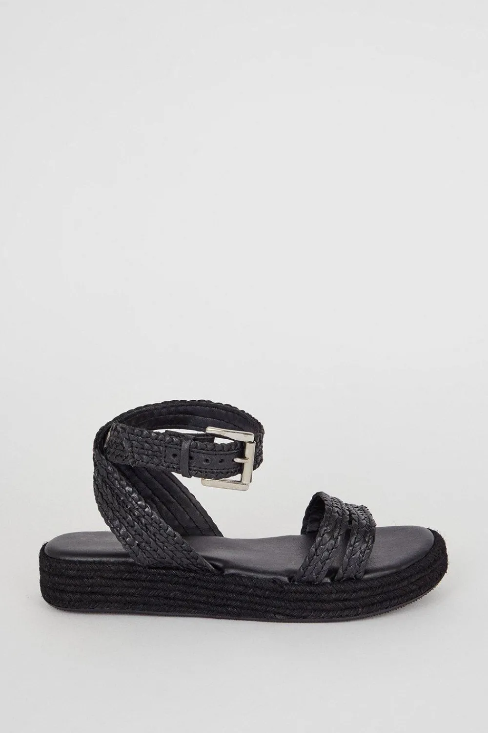 New Oasis Leather Plaited Double Strap Sandals Black
