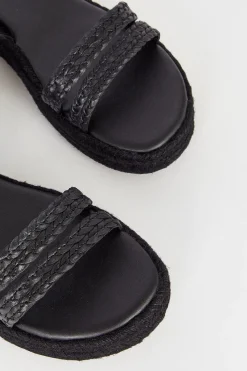 New Oasis Leather Plaited Double Strap Sandals Black
