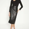 Sale Oasis Leather Split Detail Midi Skirt Black