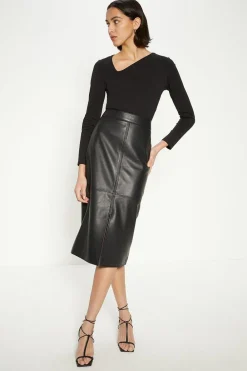 Sale Oasis Leather Split Detail Midi Skirt Black