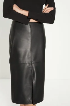 Sale Oasis Leather Split Detail Midi Skirt Black