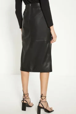 Sale Oasis Leather Split Detail Midi Skirt Black