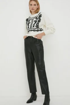 Sale Oasis Leather Straight Leg Trouser Black