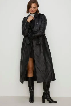 Best Oasis Leather Trench Coat Black