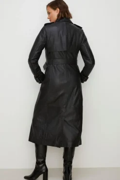 Best Oasis Leather Trench Coat Black