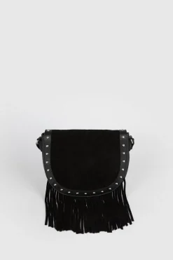 Outlet Oasis Leather Western Suede Tassel Crossbody Bag Black