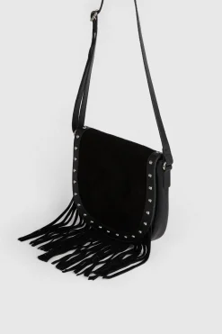Outlet Oasis Leather Western Suede Tassel Crossbody Bag Black