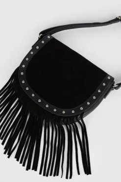 Outlet Oasis Leather Western Suede Tassel Crossbody Bag Black