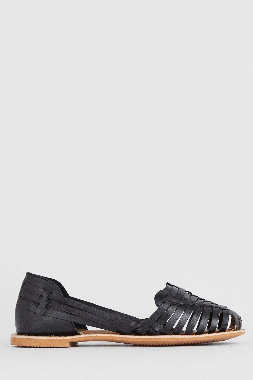 Sale Oasis Leather Woven Flat Sandals Black