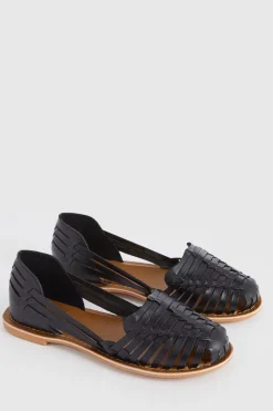 Sale Oasis Leather Woven Flat Sandals Black