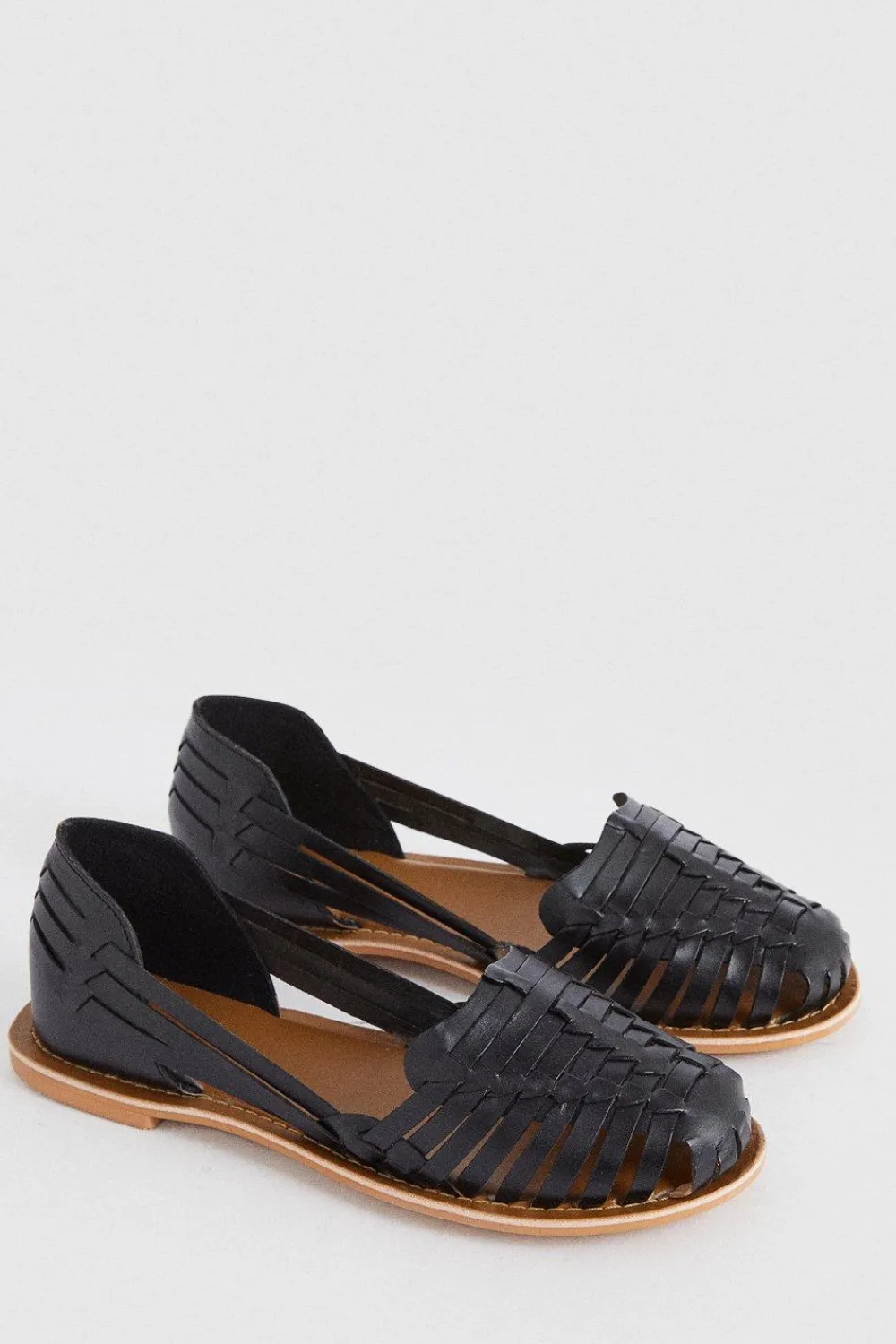 Sale Oasis Leather Woven Flat Sandals Black
