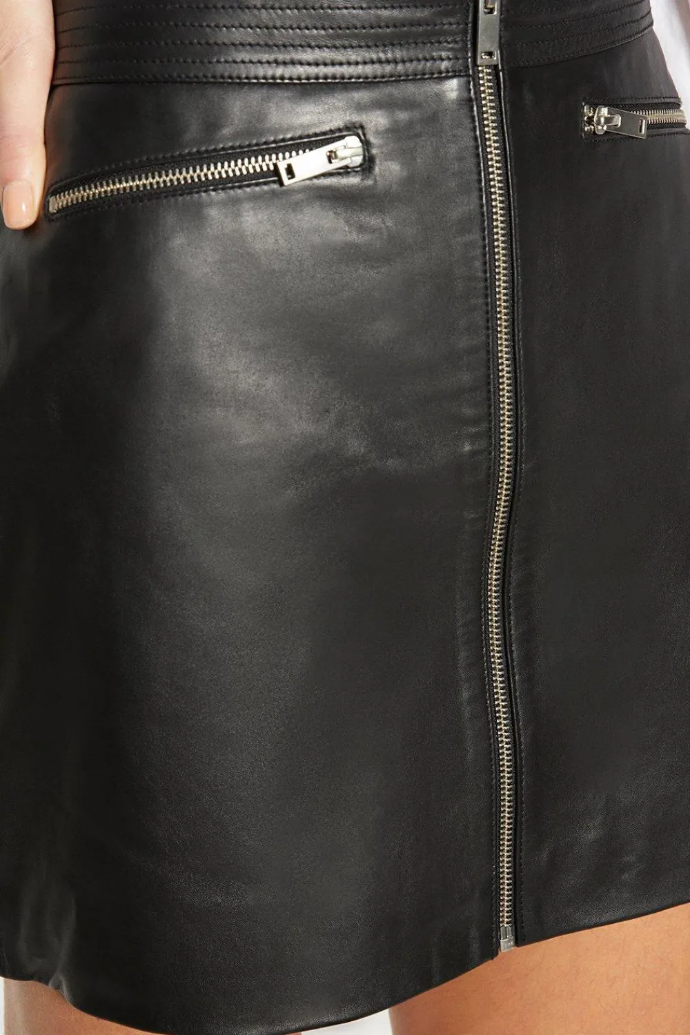 Sale Oasis Leather Zip Through Mini Skirt Black