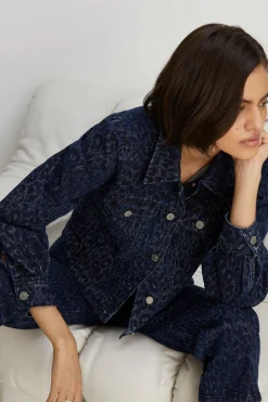 Outlet Oasis Leopard Print Denim Jacket Animal