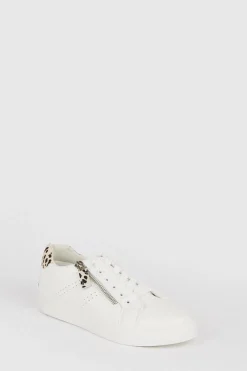 Fashion Oasis Leopard Zip Detail Trainers White
