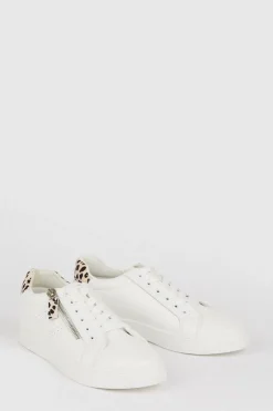 Fashion Oasis Leopard Zip Detail Trainers White